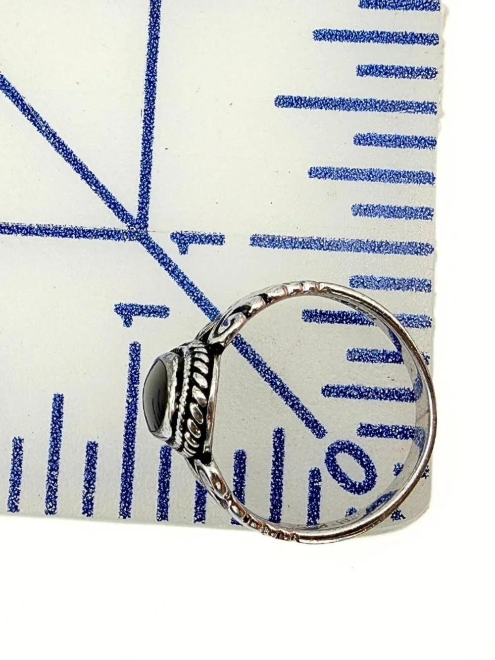 Vintage Victorian Revival Marked Sterling Silver Onyx Scrolls Bohemian Ring Sz 8